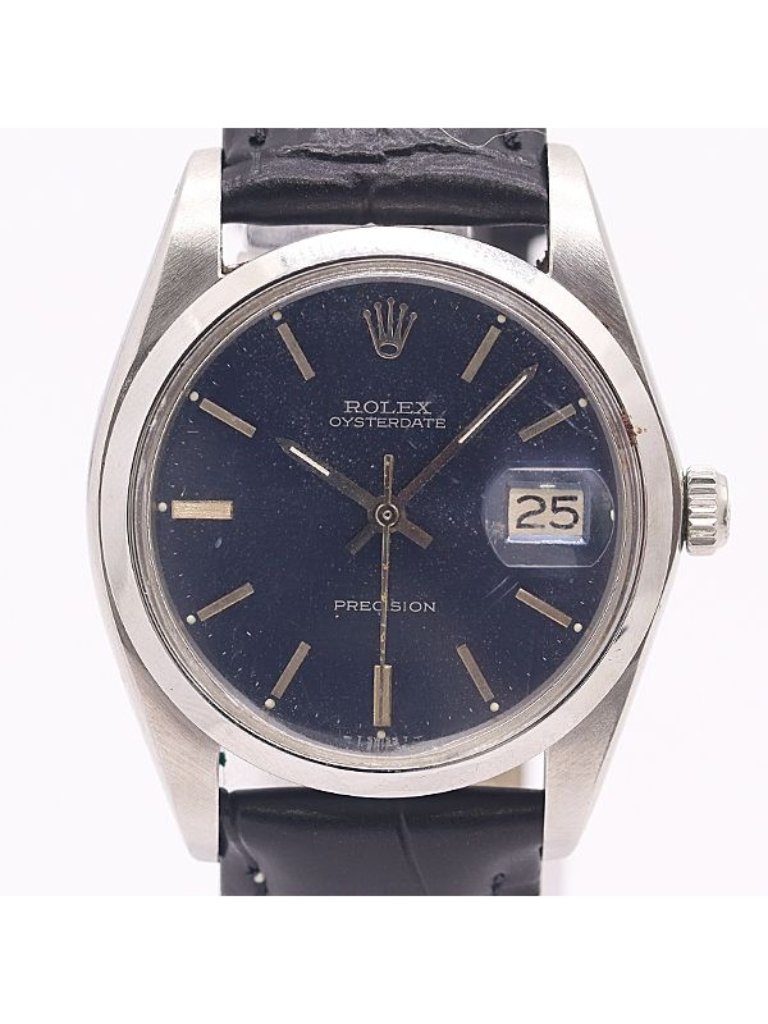 Rolex Oyster Date Precision Ss Hand Wound Blue Dial Watch